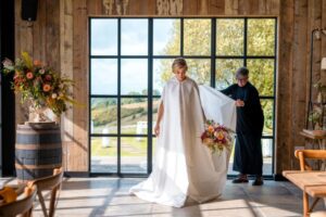 Emma Meek from Miss Bush, Ripley styling the bride at The Barn at Botley Hill