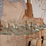 Champagne glasses on a tray at a Surrey wedding